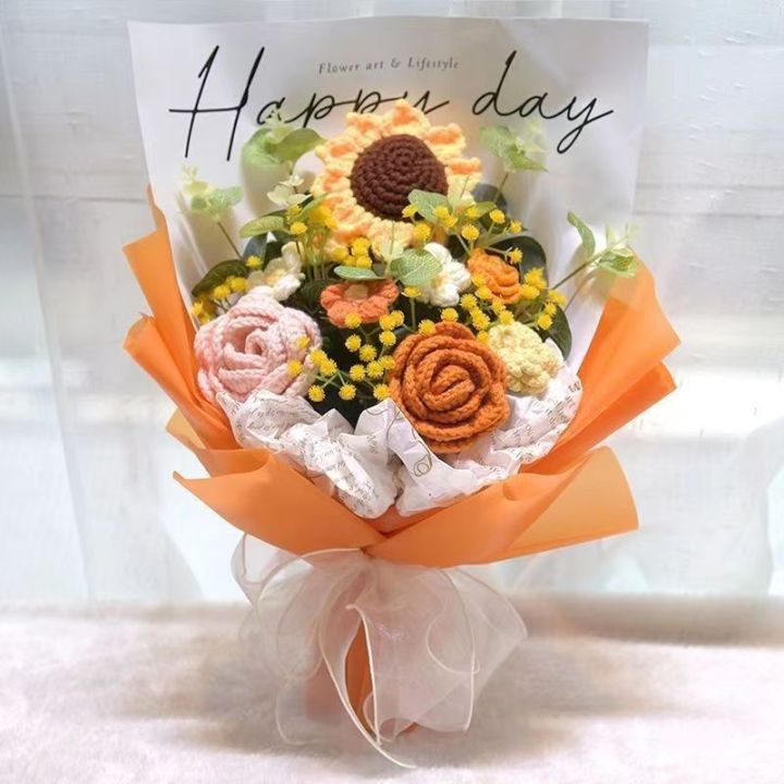 ช่อดอกไม้ทำด้วยมือเชือกดอกกุหลาบปลอมของขวัญจบการศึกษาวันเกิดวันวาเลนไทน์สำหรับคุณแม่