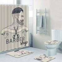 Hipster Barber Shop Poster Shower Curtain Set Hair Cut and Shave Barbershop Bath Curtains Bathroom Gentlemen Beauty Salon Decor