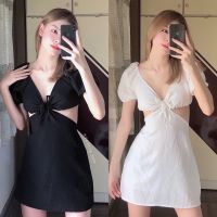 Petite♡︎ Mini dress มินิเดรสสั้นผูกอกเว้าเอว สไตล์เกาหลี สีพื้นน่ารักเรียบๆ