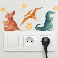 T73# 4 Pieces PCartoon Animal Dinosaur Stars Light Switch Phone Wall Stickers For DIY Home Decoration Cartoon Animals Decals Wall Stickers Decals