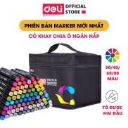 Bút màu marker chuyên nghiệp - kèm túi vải - 30 40 60 80 Màu - Deli 70806