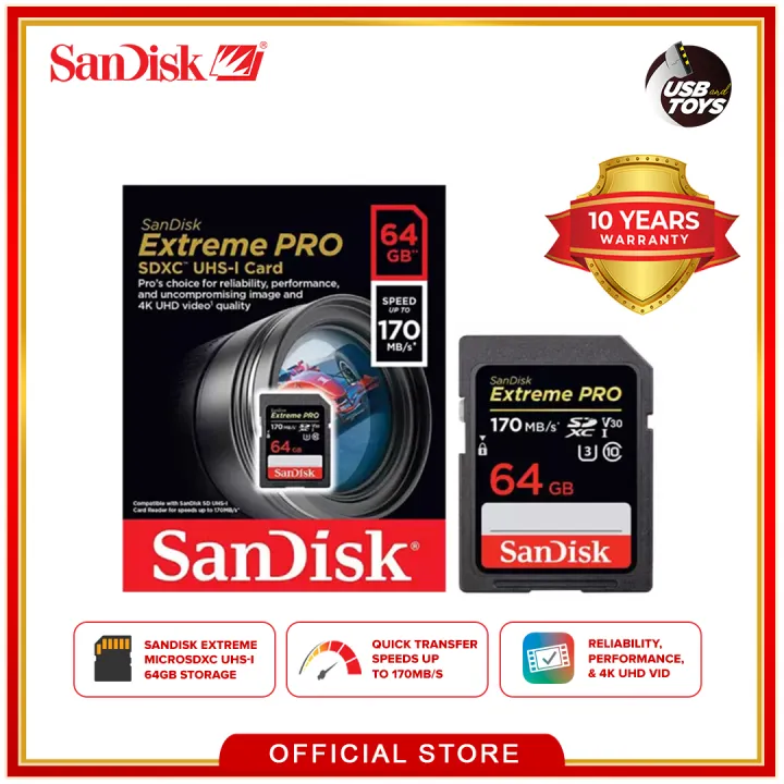 SanDisk Extreme PRO SDXC 64GB Memory Card UHS-I Class 10 V30 SDSDXXY (Read:  170MB/s, Write: 90MB/s) | Lazada PH