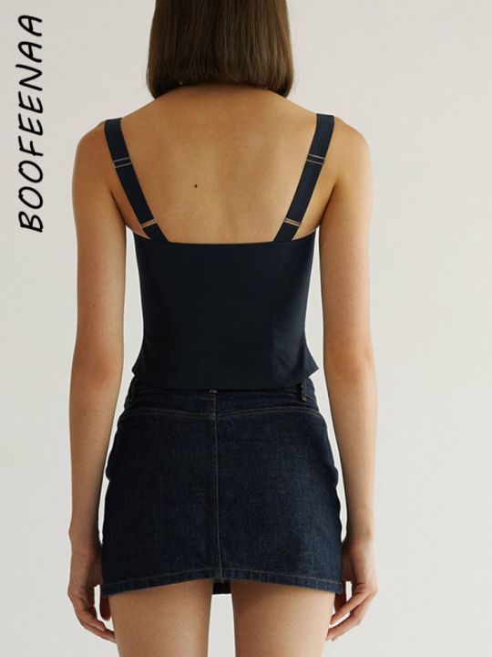 boofeenaa-เสื้อสำหรับผู้หญิงคอเหลี่ยมเปิดหลังพอดีตัวเสื้อกล้ามครอปสีดำสีขาวฤดูร้อนเสื้อผ้าสตรี2023-c85-cg10