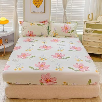 ผ้าปูที่นอนผ้าปูที่นอนสี่มุมผ้าคลุมฟูกผ้าปูที่นอนพอดีพิมพ์ลายดอกไม้ผ้าฝ้ายสำหรับเตียงราชาราชินี100% แบบใหม่