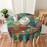 ผ้าปูโต๊ะ60นิ้ว Patchwork Vintage Bohemian Element Waterproof Washable Round Table Cloth Cover For Party Banquet Dinner Decor