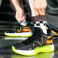 Black High-Quality Fashion Basketball Shoes Men Chunky Sock Sport Sneakers Male Breathable Mesh High Women Basket Shoes Trainers