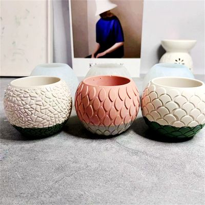 Plaster Pen Holder Drop Glue Vase Gypsum Mould Fish Scale Round Flowerpot Mold