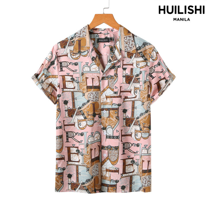 HUILISHI V-Neck Summer Full Print Fashion Casual Men's Short Sleeve ...