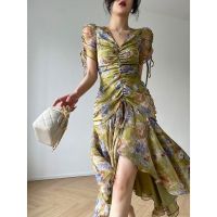 Mountains Far Away The Summer New Senior French Printing Design Feeling Small Tail Rope Long Dress