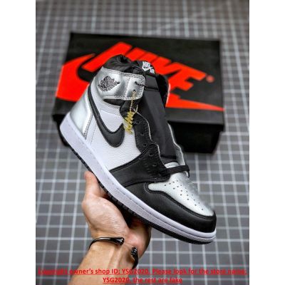 [HOT] ✅Original NK* Ar J0dn 1 R High O- G- Silver Toe Black Silver Basketball Shoes Skateboard Shoes{Free Shipping}