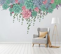 ✑ Decorative wallpaper Hand drawn simple modern fresh succulent background wall