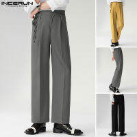 Beehoo INCERUN Mens High Waist Chino Regular Fit Smart Trousers กางเกงทรงหลวมธุรกิจอย่างเป็นทางการ (สไตล์เกาหลี)