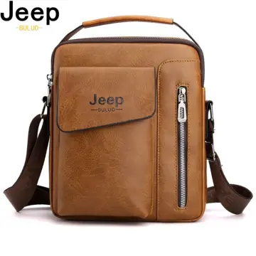 Shop Jeep Buluo Men's Leather Shoulder & Hand Bag - Dark Brown |...