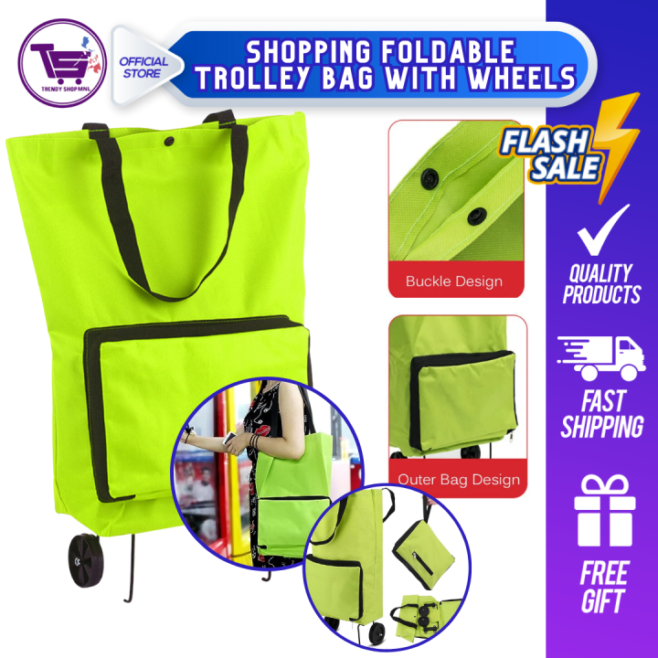 Foldable Shopping Trolley Bag with Wheels Portable Fruit Vegetables