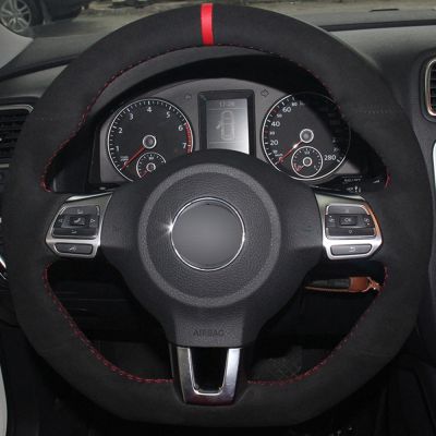 【2023】Car Steering Wheel Cover DIY Non-slip Black Suede For Volkswagen Golf 6 GTI MK6 VW Polo GTI Scirocco R Passat CC R-Line 2010