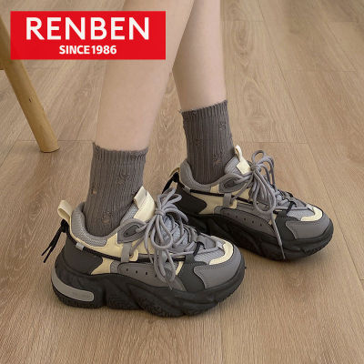 RENBEN รองเท้าผู้หญิงพื้นหนาสำหรับรองเท้าคุณพ่อ,รองเท้ากีฬาและพักผ่อนเพิ่มความสูงน้ำหนักเบาสวมใส่ได้หลายโอกาส
