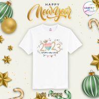 ราคาถูกเสื้อปีใหม่ เสื้อยืดปีใหม่ เสื้อ Happy New Year 2023 (รหัส NY75)S-5XL