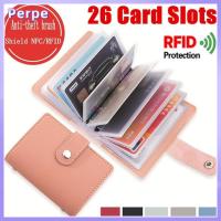 PERPE 26 Card Slots กระเป๋ากระเป๋า สีลูกกวาด ผู้หญิงผู้ชาย การปิดกั้น RFID หนัง PU กระเป๋าสตางค์ ผู้ถือบัตรเครดิต