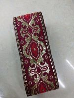 [HOT!] wide 5cm 10yards/lot Polyester Woven Jacquard Ribbon red background gold Geometric pattern for clothing accessory ls-422