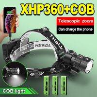 【CW】 Newest Upgrade Powerful XHP360 Headlamp 18650 Powered Rechargeable Lamps COB Headlight Flashlight Torch Camping Lantern