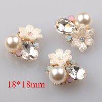 New 10Pc 18*18MM Oval Pearl resin roses Button golden metal Wedding Bride holding flowers decorate hair accessories scrapbook Haberdashery