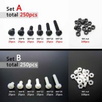 250pc Assortment Kit Plastic Nylon M4 Round Pan Phillips Head Screw Bolt Hex Nut