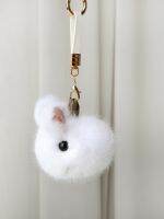 ? ? ?High-end Mini Cute Imitation Mink Fur Little Jade Rabbit Car Keychain Pendant Ins School Bag Ornament Girls Birthday Gift