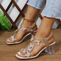 【YF】❄✳☫  2023 Womens Sandals Fashion Transparent Rhinestone Wrap Heel Banquet Luxury Wedding Bridal Shoes 43