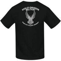 Harley-Davidson เสื้อยืดถักฤดูร้อน Harley-Davidson Military - Kids/Youth Bar &amp; Shield Black T-Shirt With Eagle Graphic O  IAV5