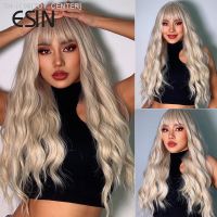 Esin Synthetic Light Blonde Ombre To Platinum Long Body Wave Hair Wigs With Bangs For Women Cosplay Natural Heat Resistant [ Hot sell ] TOY CENTER