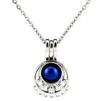 K975 Filigree Small Round Hollow Beads Pendant Chain Diffuser Locket Necklace