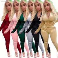 ✤ 2022 Two Piece Set Women Velvet Hoodied Long Sleeve Crop Top Stacked Pants Leggings 2 Piece Set Outfits Tracksuit Sweatsuit