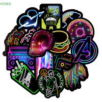 ?【Lowest price】HOMA 50pcs Graffiti สติกเกอร์กันน้ำรูปลอกกระเป๋าแล็ปท็อปไฟนีออน DIY สติกเกอร์