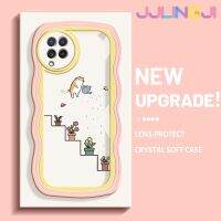 Jlingji เคสสำหรับ Samsung Galaxy A22 4G A22 5G เคส M22ลายแมวตลกกรอบคลื่นสีเคสมือถือ TPU ใสนุ่มกันกระแทกเคสกล้องที่สร้างสรรค์ทนต่อการสึกหรอฝาครอบป้องกันซิลิกาเจล