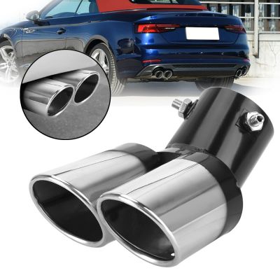 Universal รถท่อไอเสีย Trim Muffler Pipetail รถอุปกรณ์เสริมสแตนเลสโค้ง Double Outlet รถตกแต่ง Chrome Tail Pipe