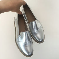 Golden Silver Loafers Women SpringAutumn Handmade Oxford Single Shoes Round Head Casual Genuine Leather Slip-On Flats Shoes