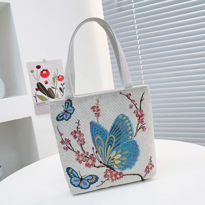 Handcrafted Embroidered Handbag Animal Motif Purse Animal Print Tote Bag Vintage Top-handle Bag Embroidered Canvas Handbag