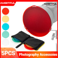 AMBITFUL ชุดฟิลเตอร์สีเจลสำหรับถ่ายภาพขนาด18.5ซม./7.3นิ้วทรงกลมตัวกรองรูปสำหรับถ่ายภาพต่อเนื่องฝาครอบแผ่นสะท้อนแสง5ชิ้น