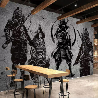 [hot]Custom Murals Wallpaper 3D Japanese Samurai Cement Wall Creative Art Wall Painting Restaurant Cafe Background Wall Covering 3 D