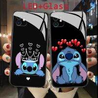 【 AN boutique 】  Stitch การ์ตูนกรณีโทรศัพท์แก้วสำหรับ IPhone 13 12 11 Pro Max Mini SE XS Max เสียงควบคุมกระพริบปก