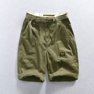 กางเกงขาสั้นคาร์โก้ลายพรางพิมพ์ใหม่ผู้ชายสีตัดกันกระเป๋าหลากหลายสีเขียวทหารสีกากีหลวม