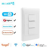 ใหม่ Tuya สมาร์ท WiFi/Zigbee สวิทช์ปุ่มกดติดผนัง110-240V ไม่มีสายกลาง &amp; ลวดธรรมชาติขัดจังหวะทางกายภาพ Google Home Alexa