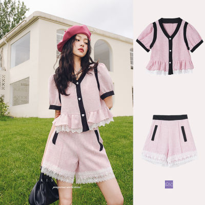 พร้อมส่ง「สินค้าลิขสิทธิ์แท้」Iris Boutique IS2251334-IP2251335 Candy pink blouse-Short เสื้อผ้าแฟชั่นผู้หญิง ชุดเข้าเซท