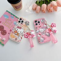 For iPhone 6 6Plus 7 8 X Xs XR 11 12 mini 13 14 Pro Max SE Hello Kitty Phone Case With Keychain