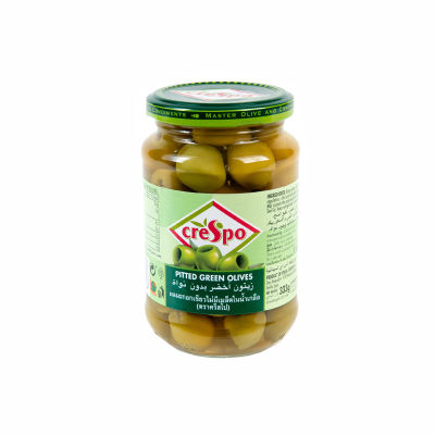 สินค้ามาใหม่! คริสโป มะกอกเขียวไม่มีเมล็ด 333 กรัม Crestpo Pitted Green Olive 333 g ล็อตใหม่มาล่าสุด สินค้าสด มีเก็บเงินปลายทาง