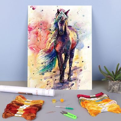 Animal Horse Printed 11CT Cross Stitch Patterns Embroidery DMC Threads Hobby Craft Sewing Knitting Gift Home  Jewelry Needlework