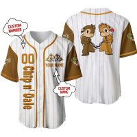 Chip N Dale Striped Brown Baseball Jersey Custom Name Disney Baseball Jersey Men Women Short Sleeve Top Fashion Shirts