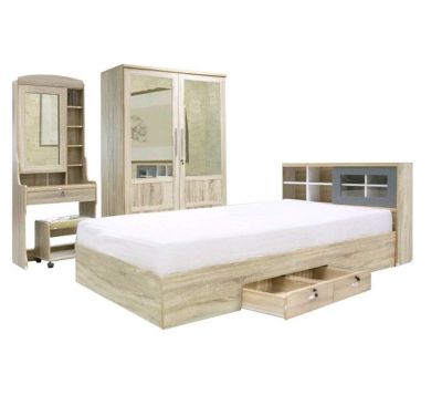 ชุดห้องนอน 3.5 5/6 ฟุต // MODEL : HAFELE ดีไซน์สวยหรู สไตล์ยุโรป ประกอบด้วย ( เตียง+ตู้เสื้อผ้า+โต๊ะแป้ง ) แข็งแรงทนทาน