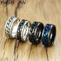 Rotate Rotating Anxiety Fidget rings Titanium Stainless Steel Chain Spinner Finger Ring For Men Blue Gold Color Black Punk Rock