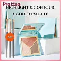 พาเลท3สีไฮไลท์ &amp; คอนทัวร์ Prette (ฟรีแปรงแต่งหน้า) บรอนเซอร์เนื้อแมตต์ไฮไลท์บรอนเซอร์เนื้อด้านเพิ่มความกระจ่างใสให้เงาธรรมชาติสำหรับแต่งหน้าใบหน้า